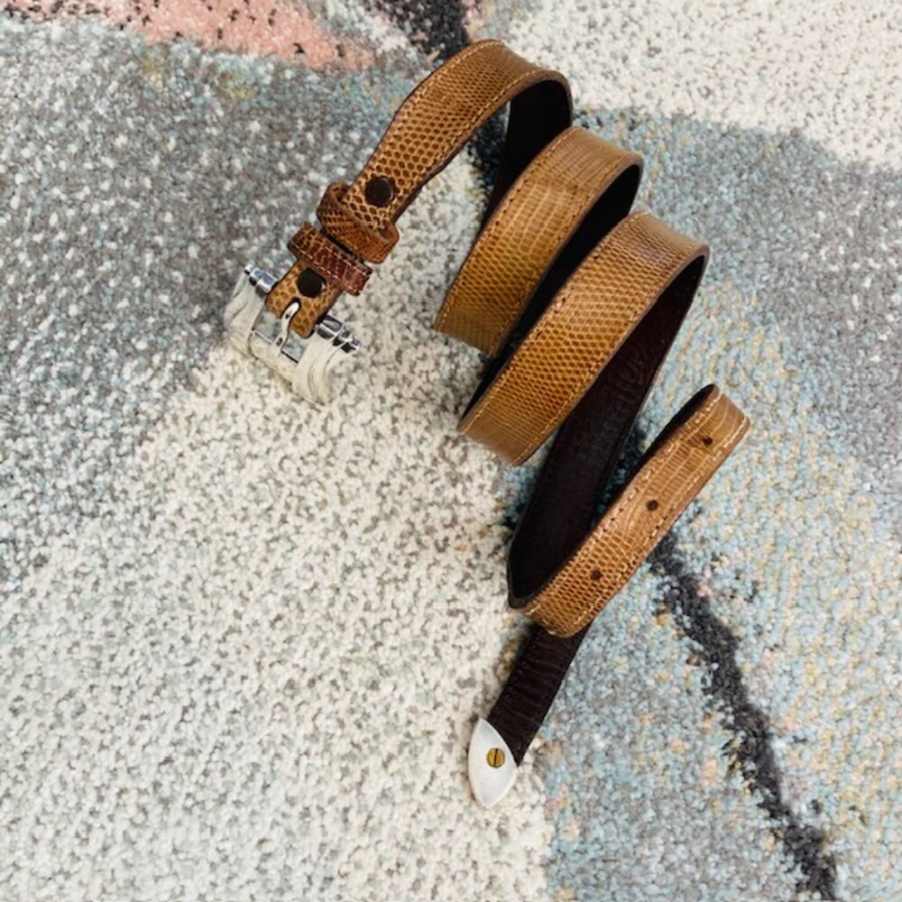 Barry Kieselstein Cord Size Large Sterling Silver 925 2 Piece Tan Lizard Belt
